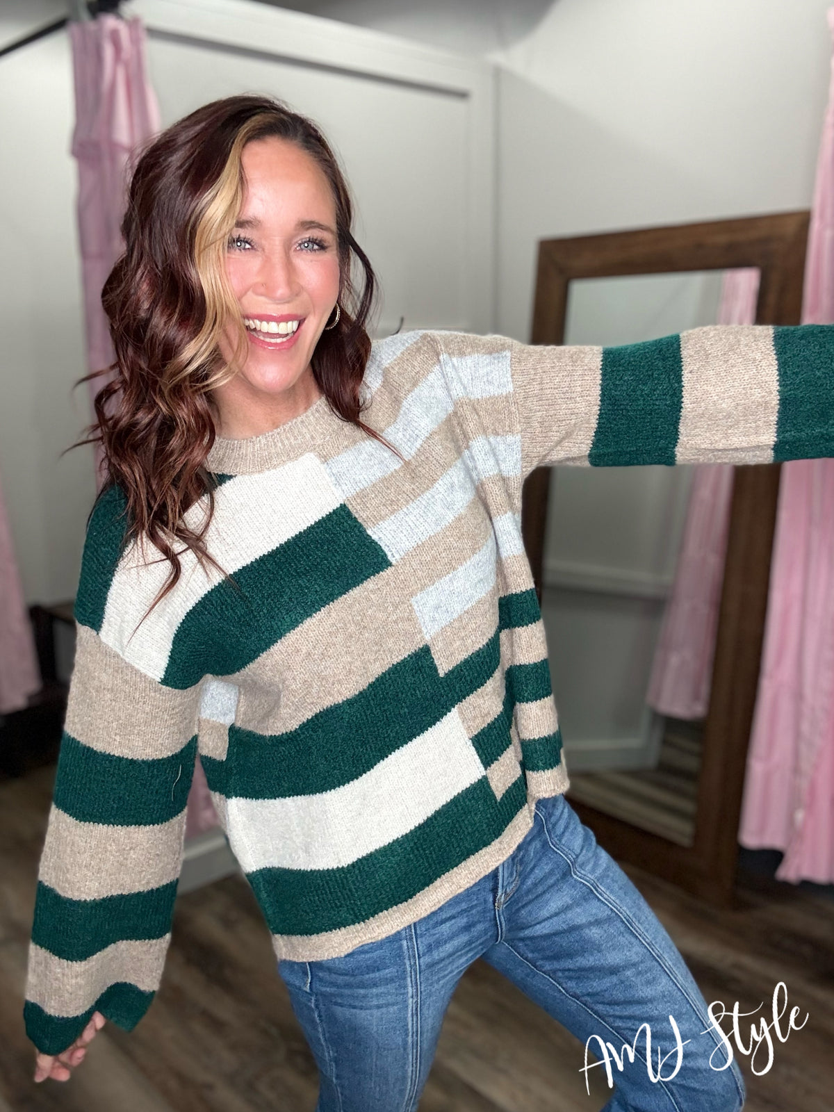 The Color Block Edit Sweater - Green