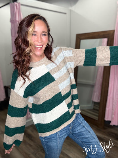The Color Block Edit Sweater - Green