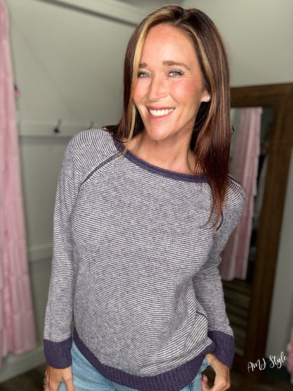 Darling Stripe Sweater - Eggplant