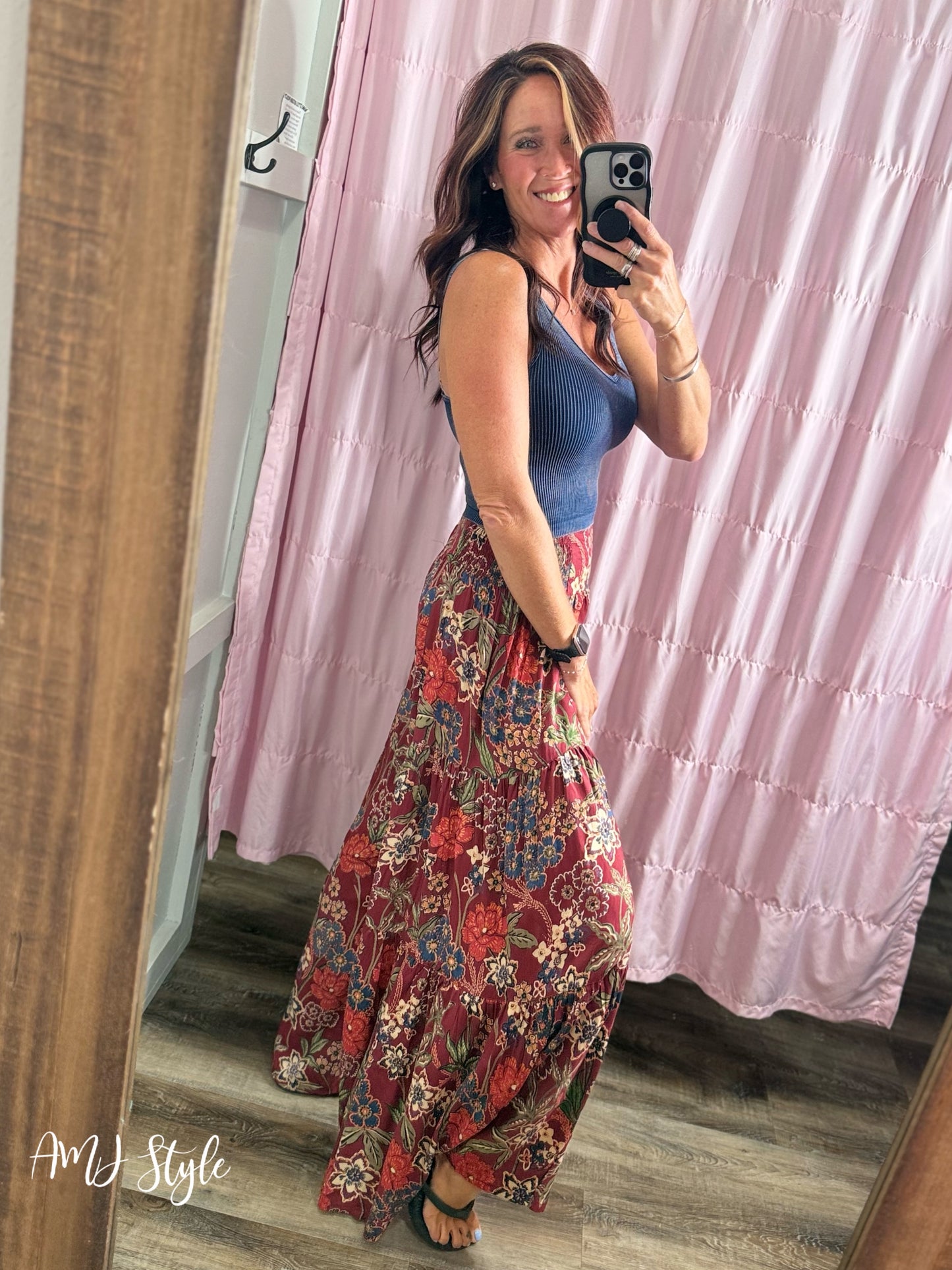 Cascading Floral Pants - Wine Floral