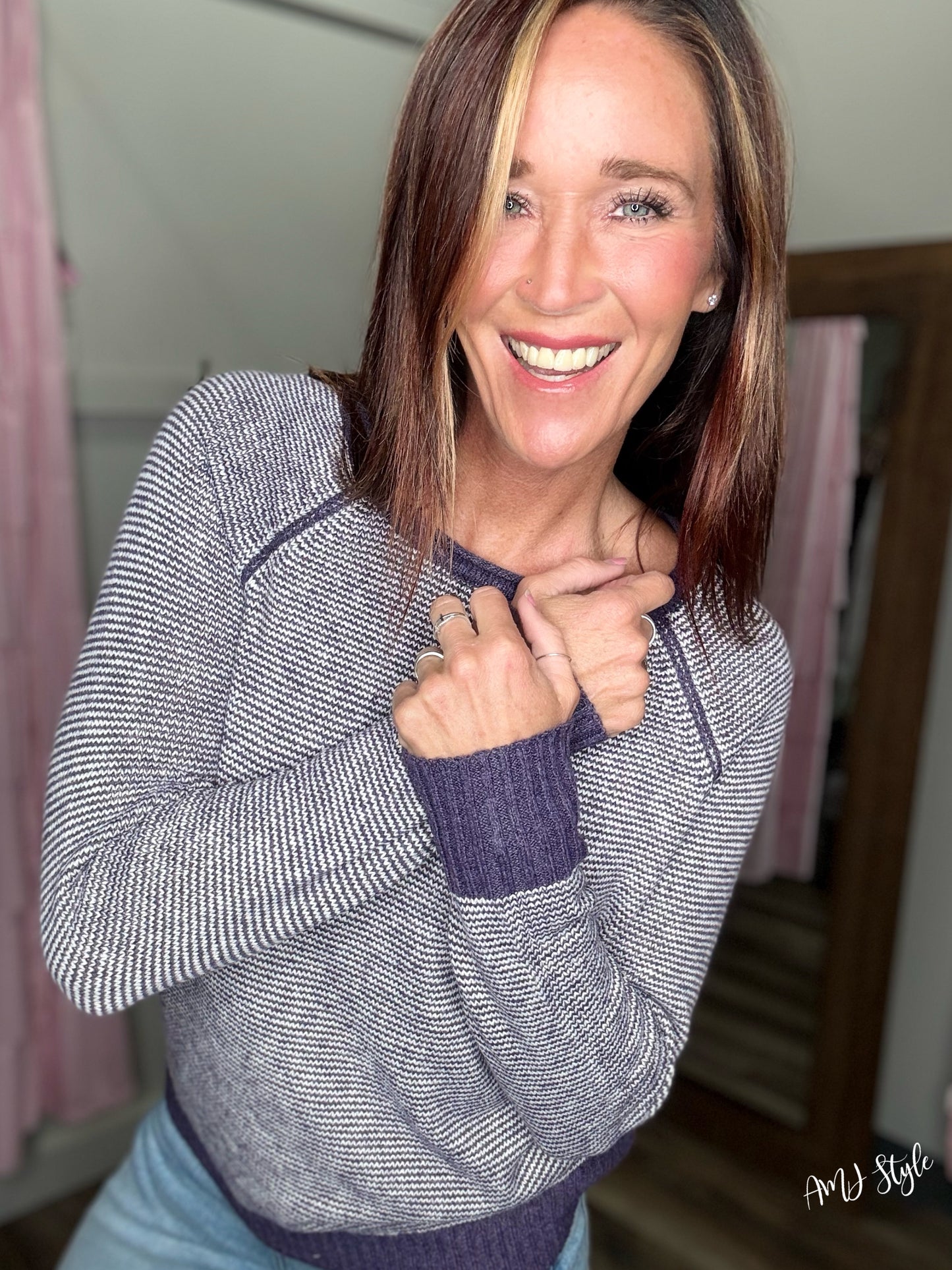 Darling Stripe Sweater - Eggplant