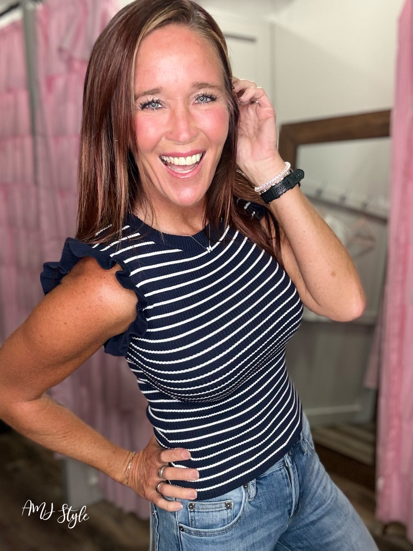 The Charming Stripe Ruffle Tank
