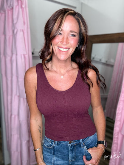 FlipSide Luxe Lace Tank - Fig