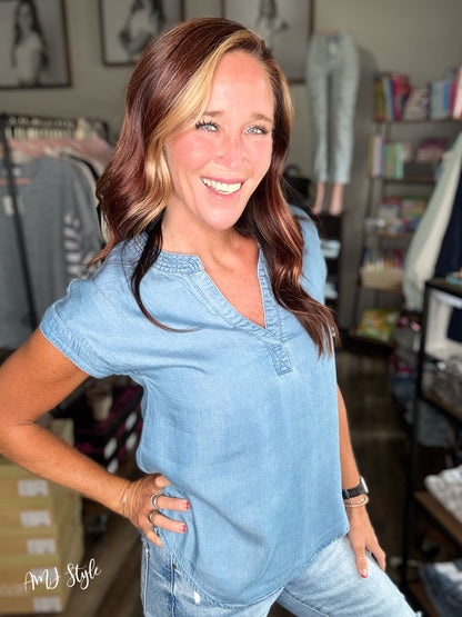 Luna Blue Chambray Top