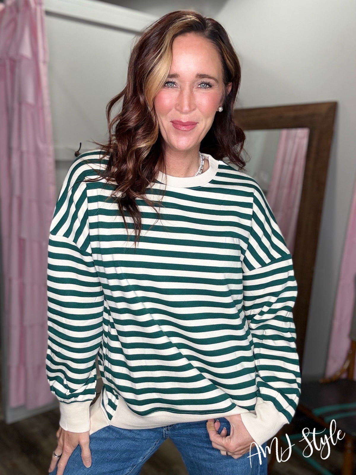 The Allie Stripe Pullover - Hunter