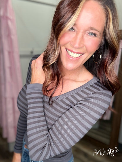 It Girl Top Long Sleeve- Gunmetal