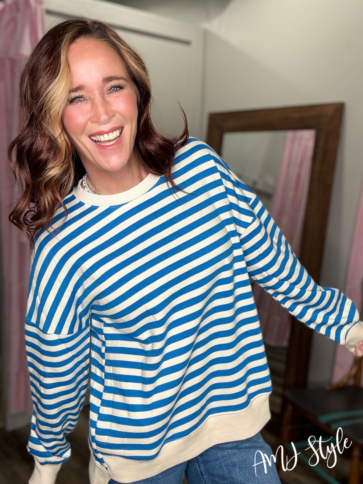 The Allie Stripe Pullover - Ocean Blue