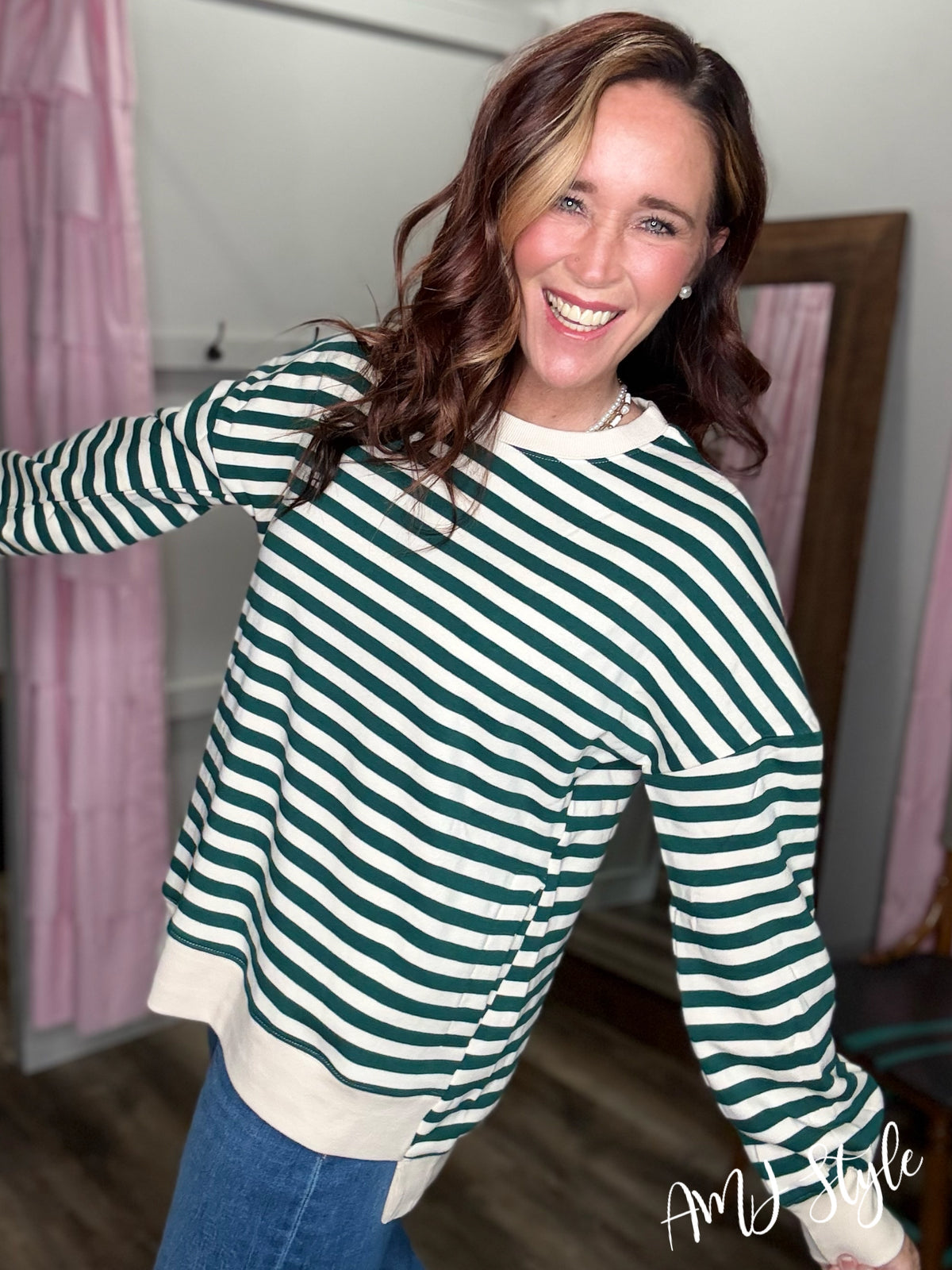 The Allie Stripe Pullover - Hunter