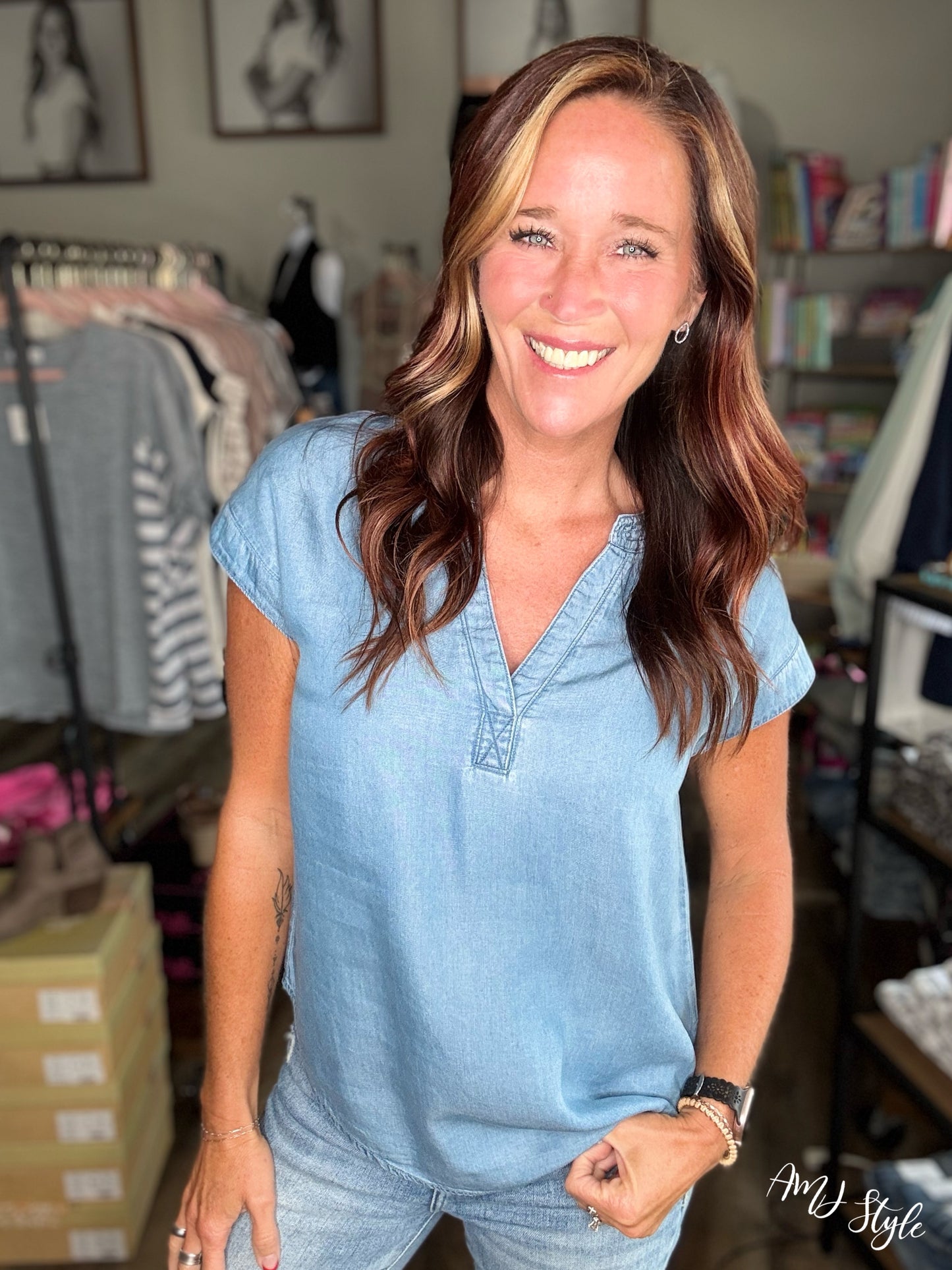 Luna Blue Chambray Top