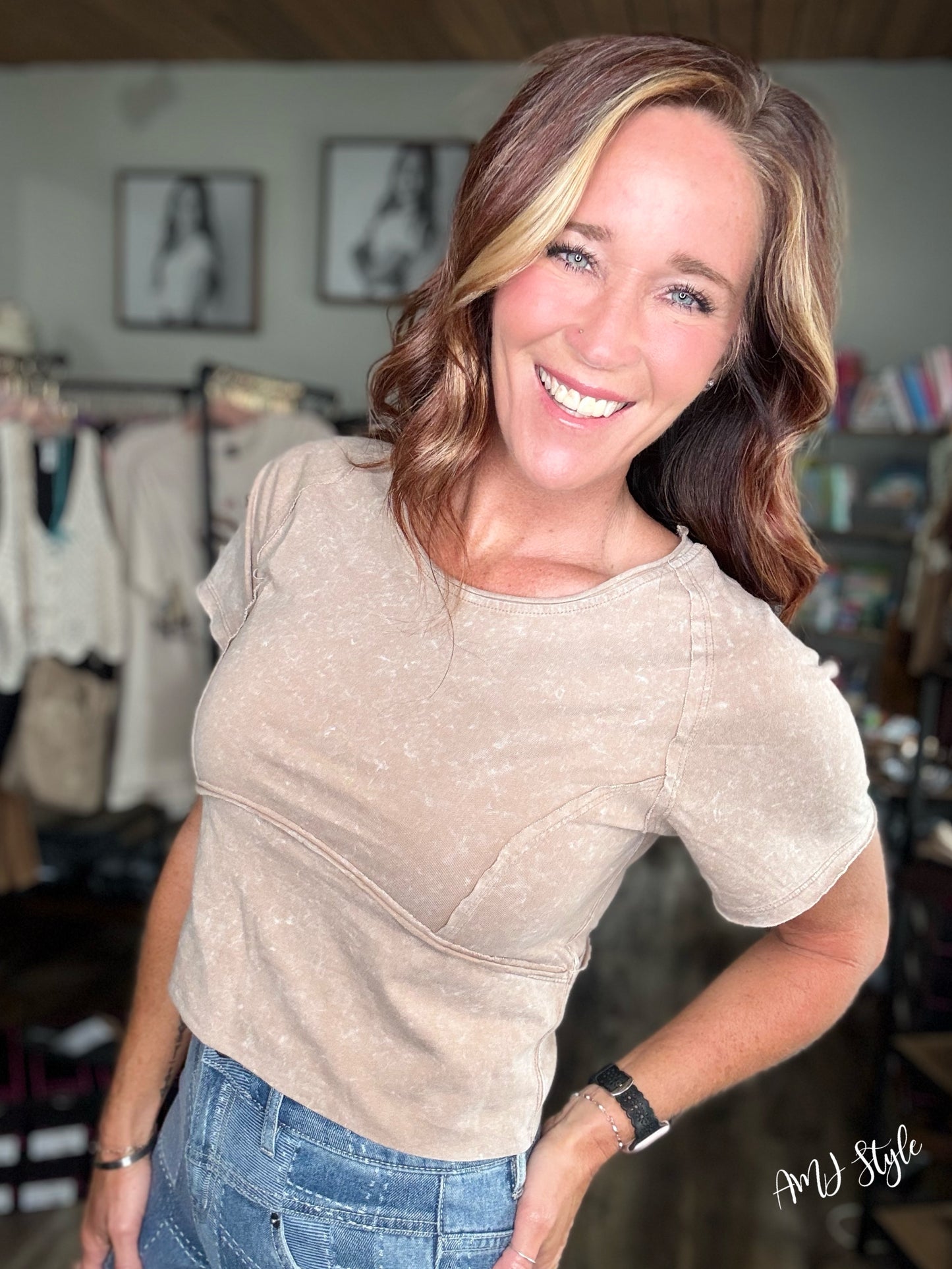 Moonstone Mineral Wash Top - Cocoa