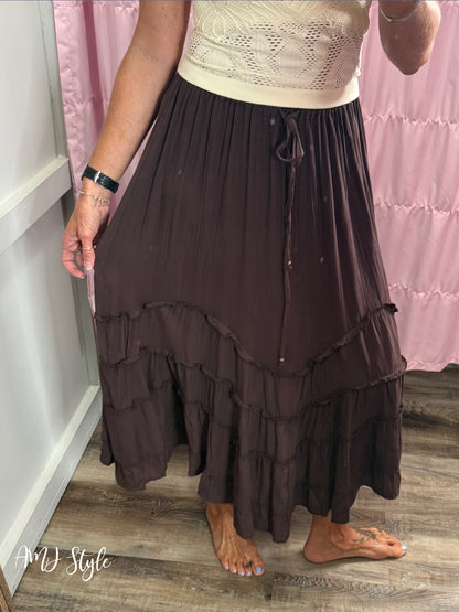 Wavy Ruffle Chocolate Skirt