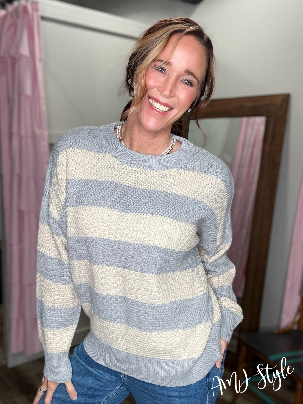 Weekender Stripe Sweater - Light Grey