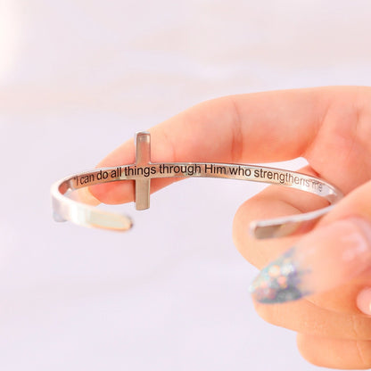 Cross Cuff Engraved Bracelet