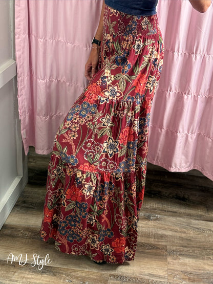 Cascading Floral Pants - Wine Floral