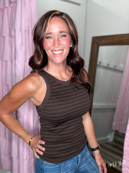 Switchup Stripe Tank - Chocolate