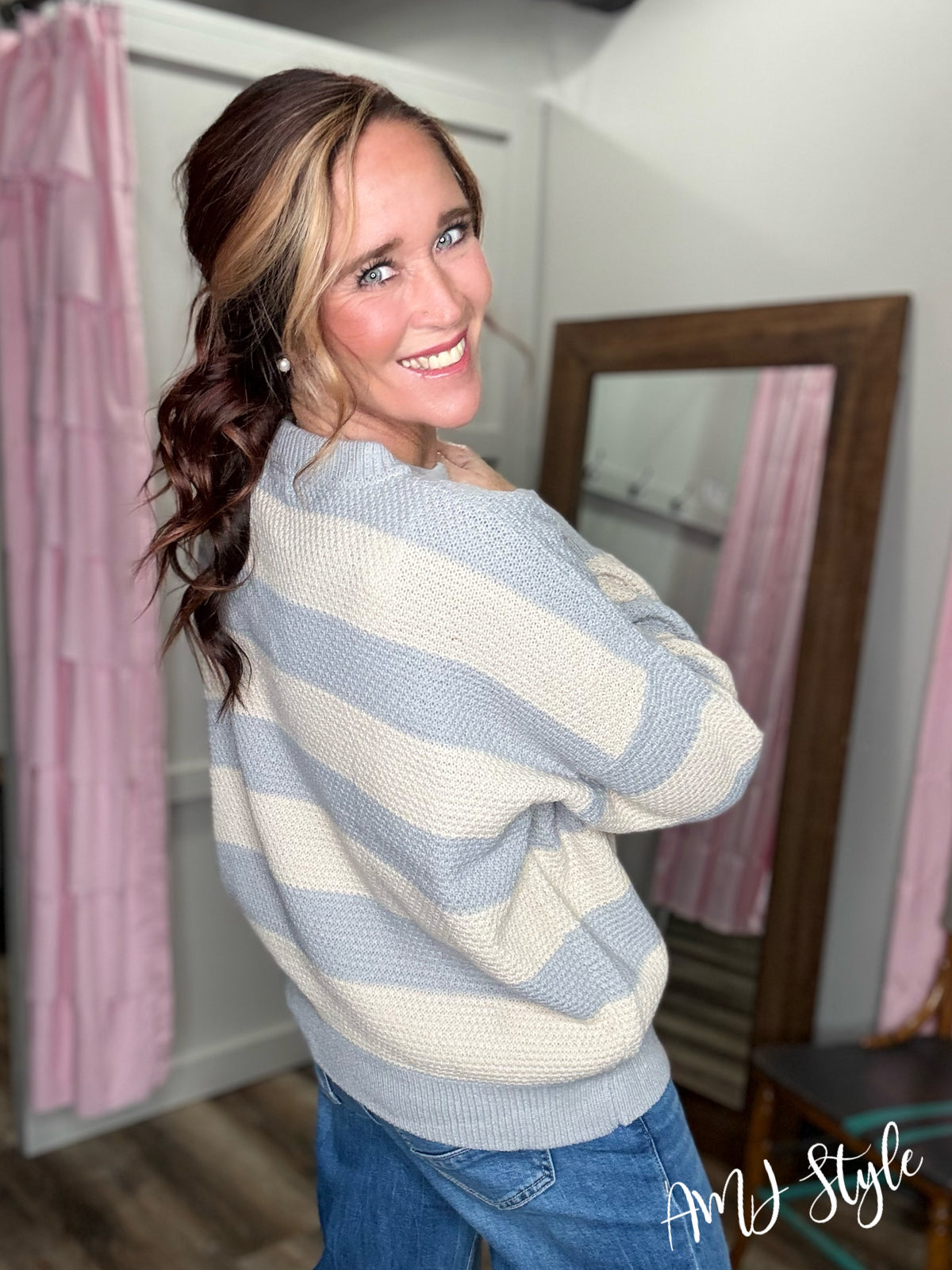Weekender Stripe Sweater - Light Grey