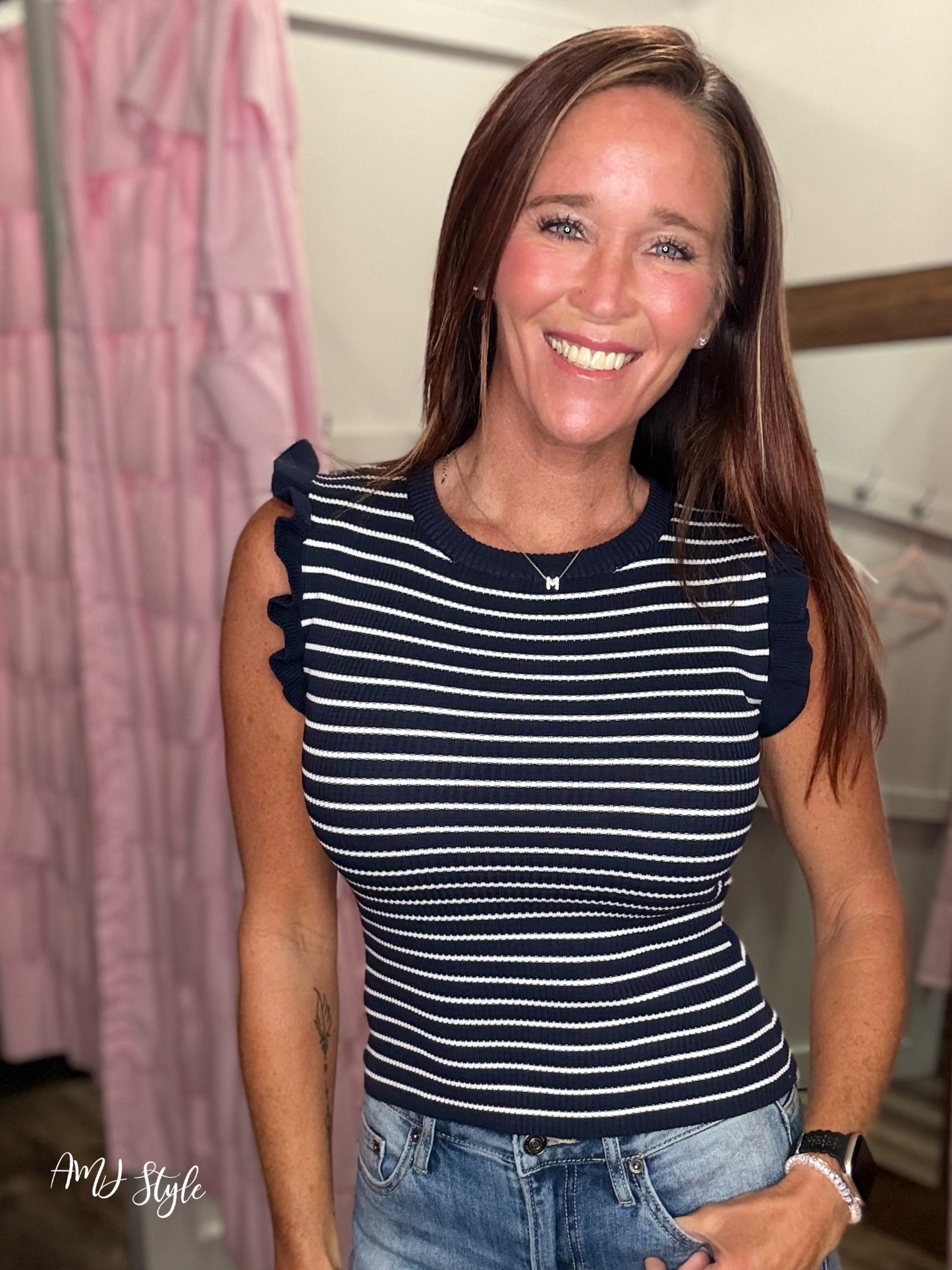 The Charming Stripe Ruffle Tank