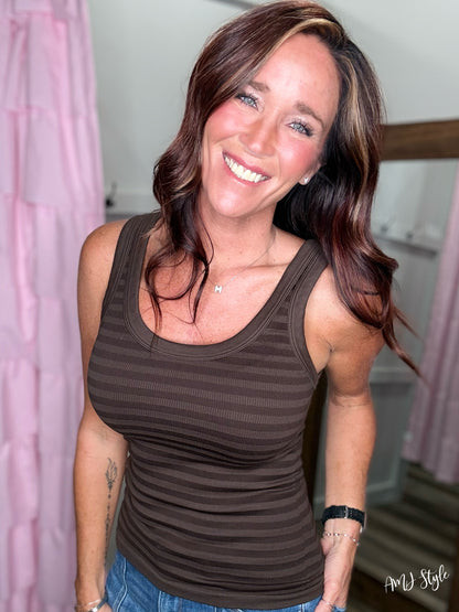 Switchup Stripe Tank - Chocolate