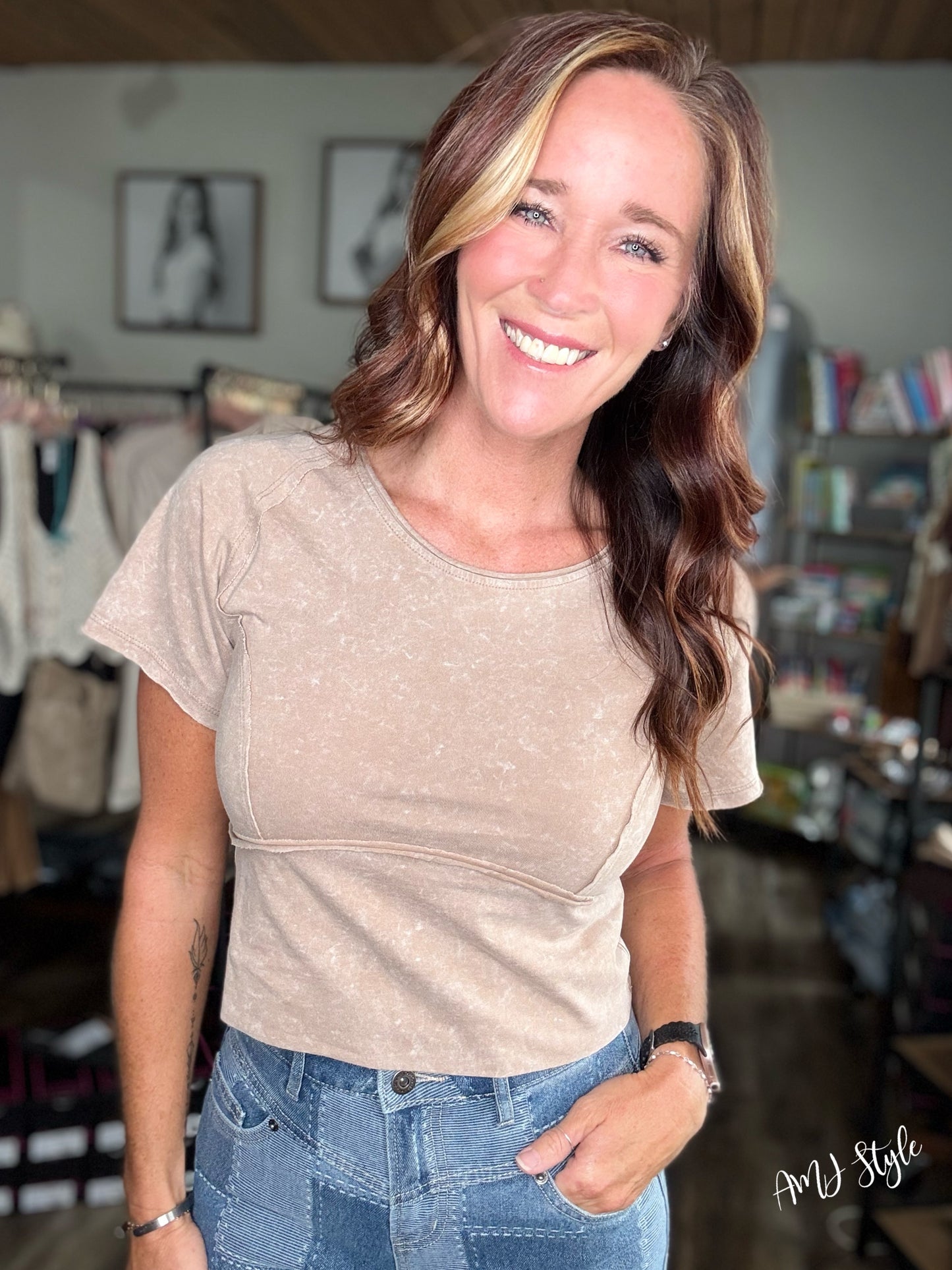 Moonstone Mineral Wash Top - Cocoa
