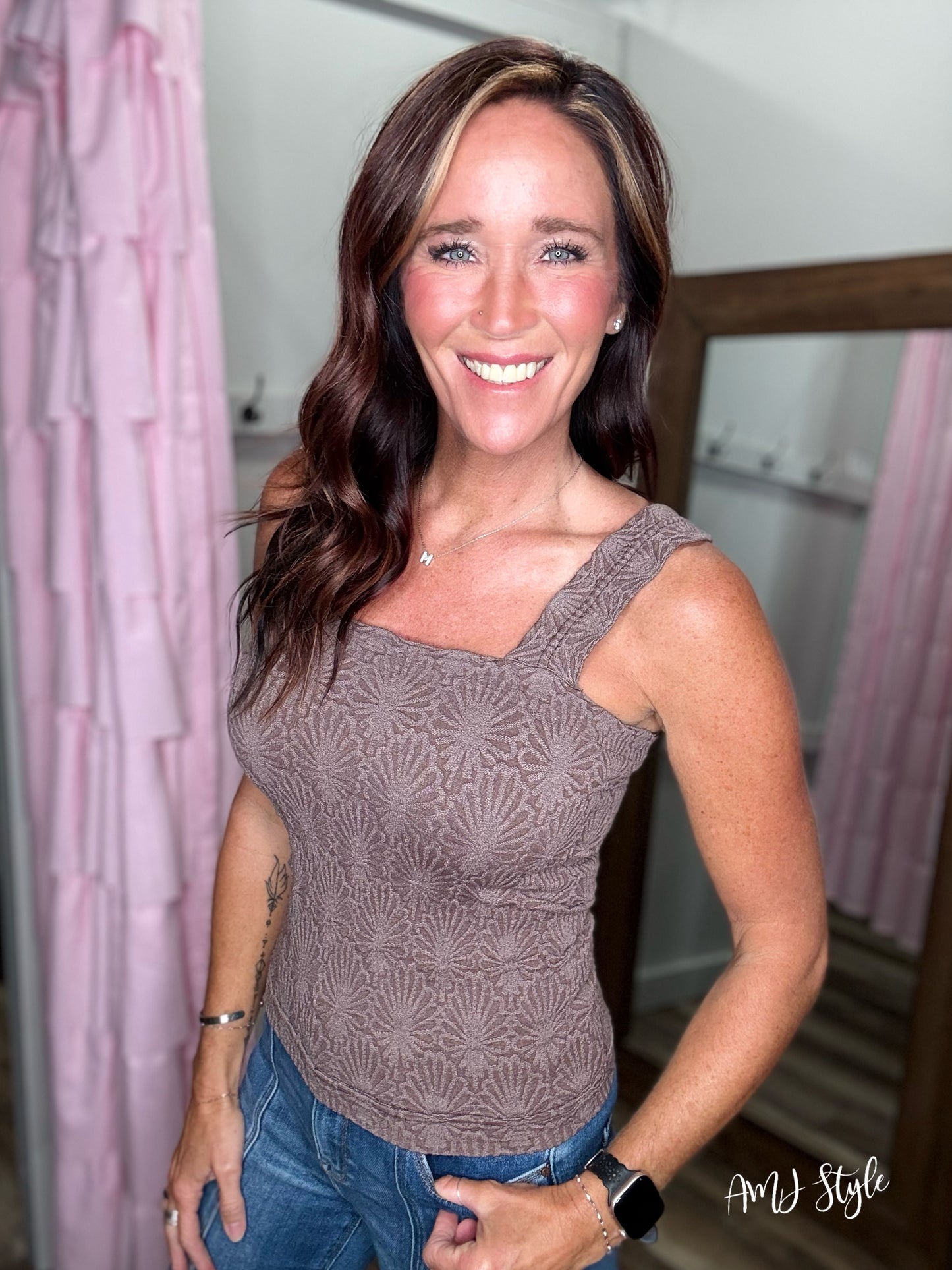 Blush Bloom Square Tank - French Roast