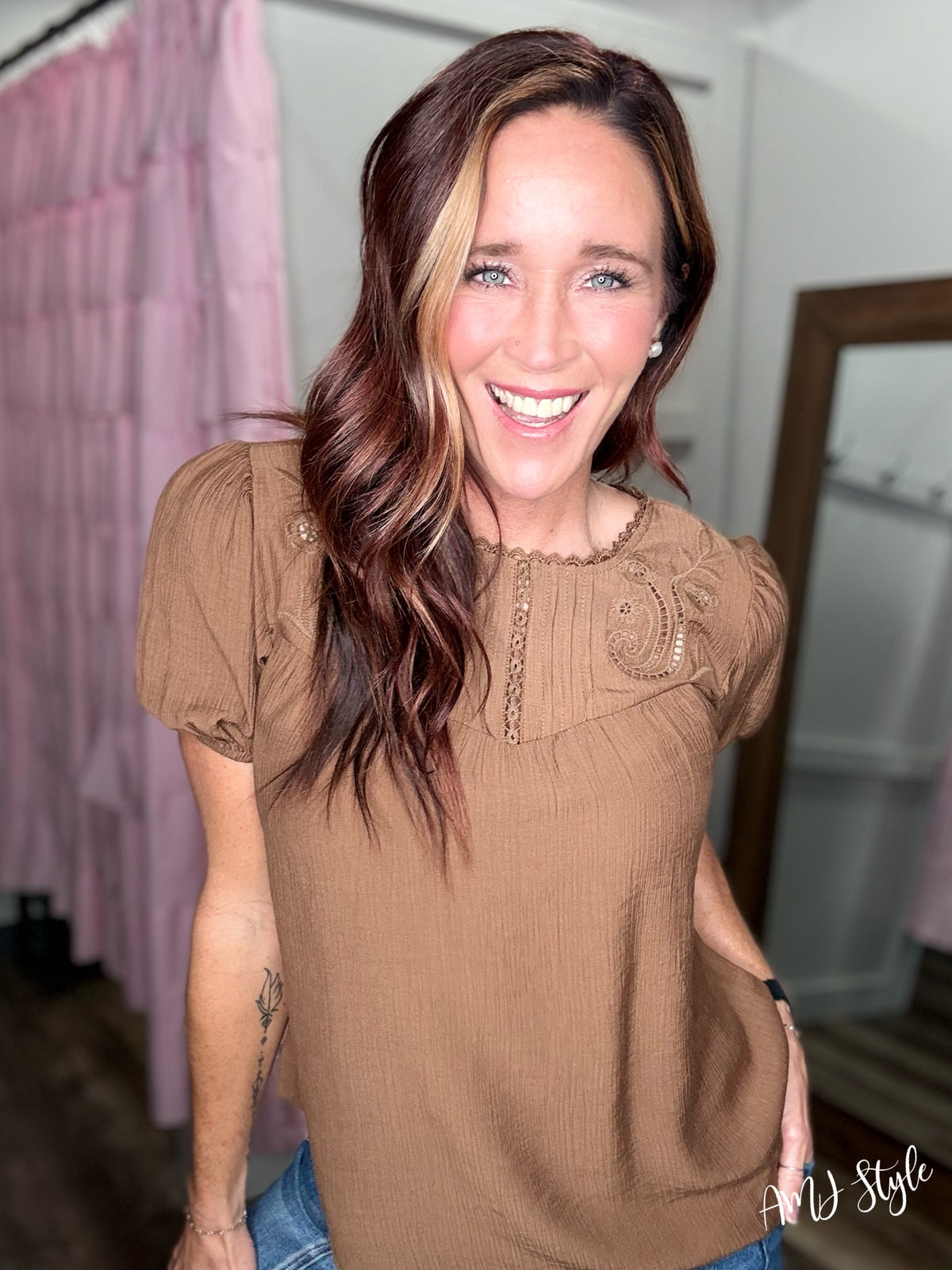 Eyelet Lace Top - Brown