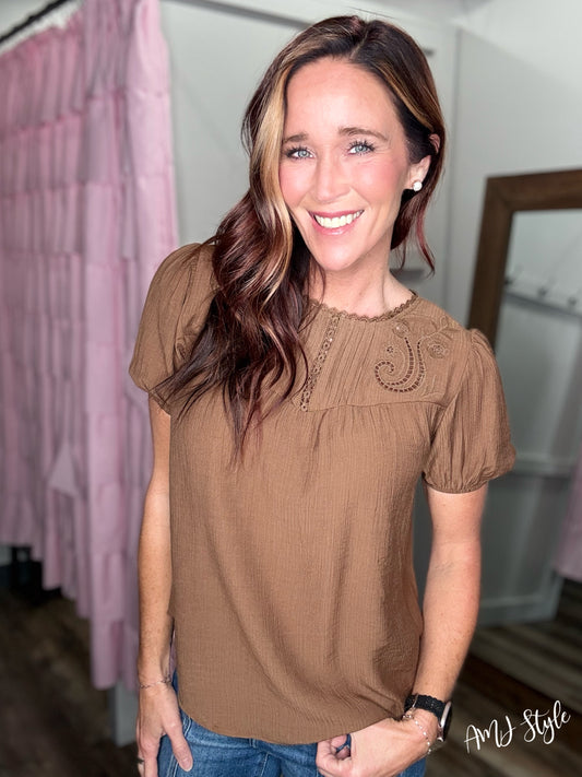 Eyelet Lace Top - Brown