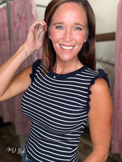 The Charming Stripe Ruffle Tank