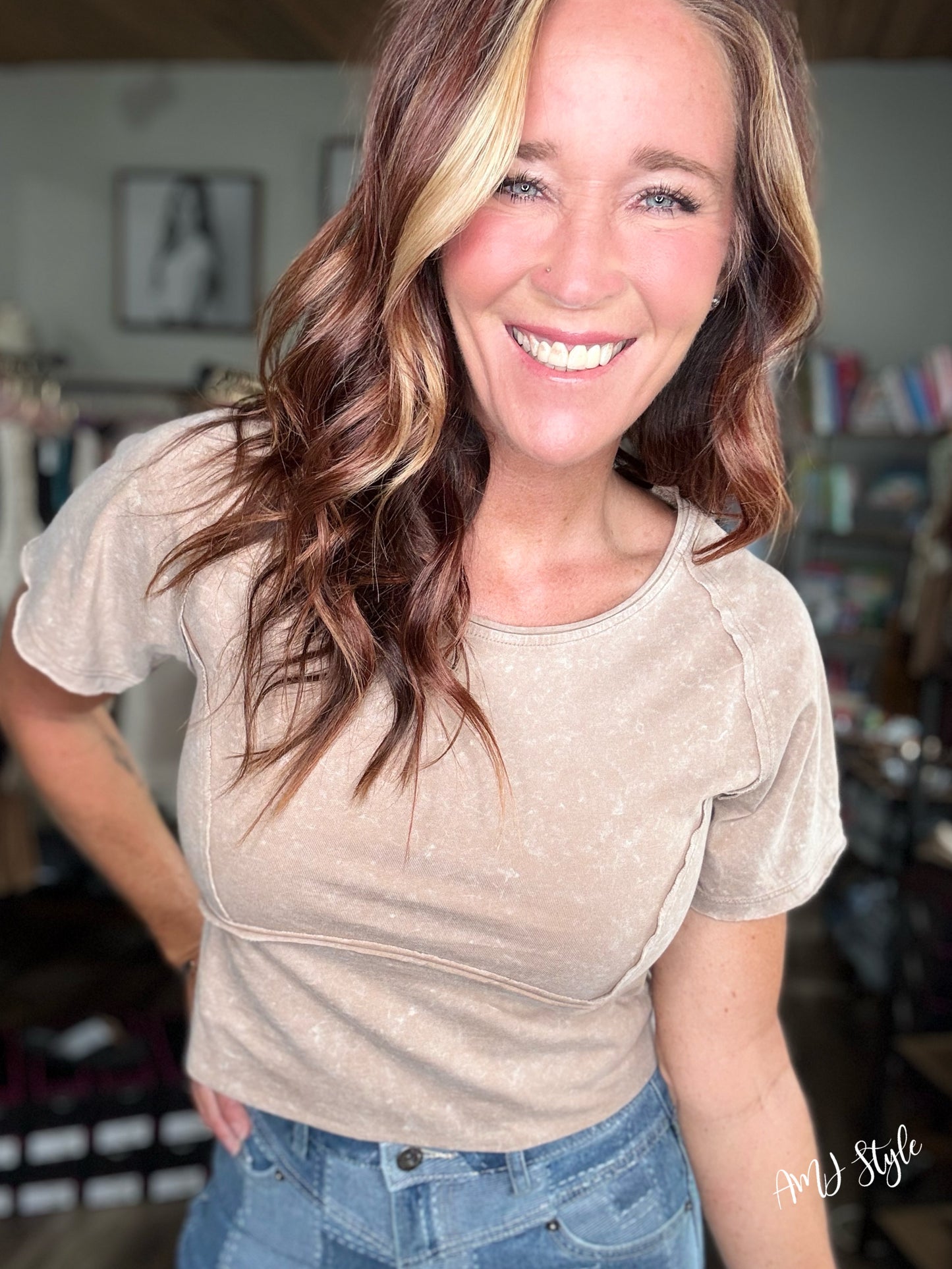 Moonstone Mineral Wash Top - Cocoa