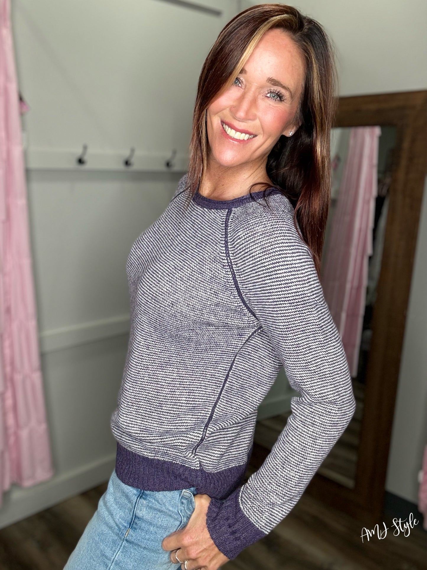 Darling Stripe Sweater - Eggplant