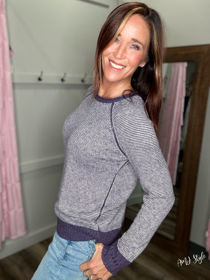 Darling Stripe Sweater - Eggplant