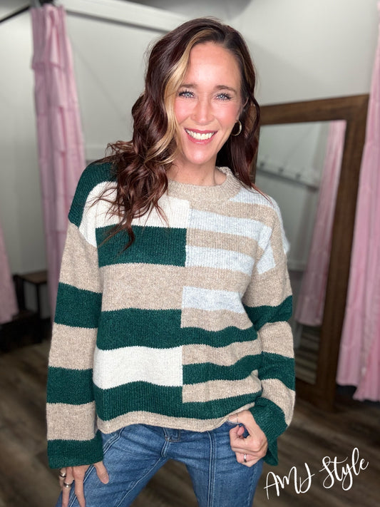 The Color Block Edit Sweater - Green