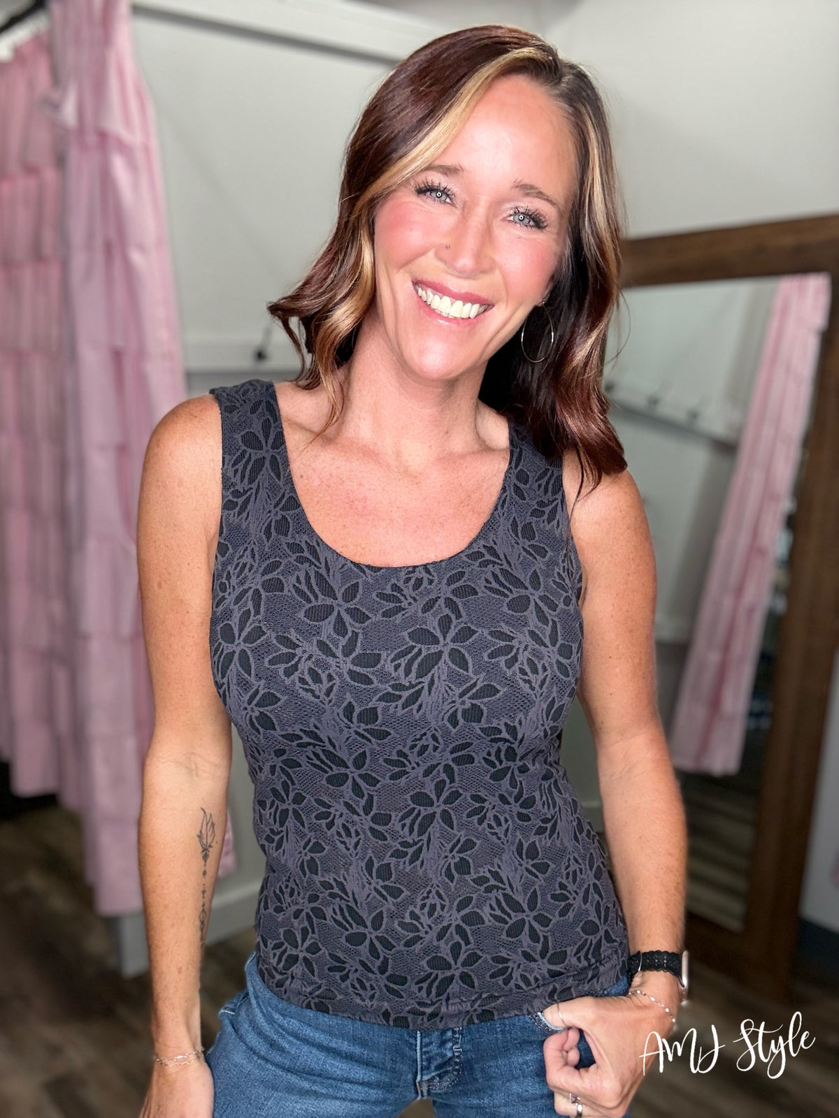 Petal Perfect Reversible Tank - Gunmetal