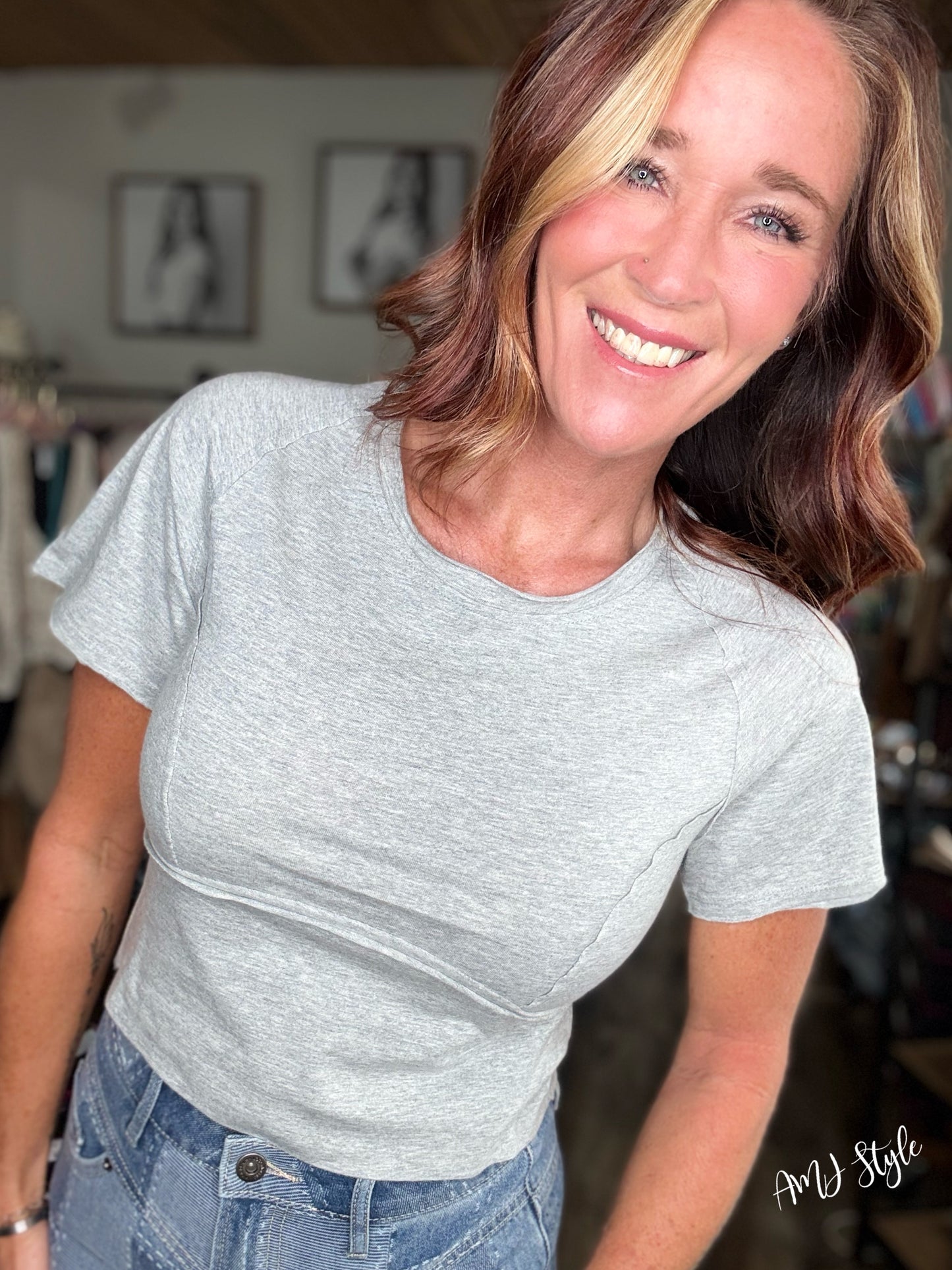Moonstone Mineral Wash Top - Gray