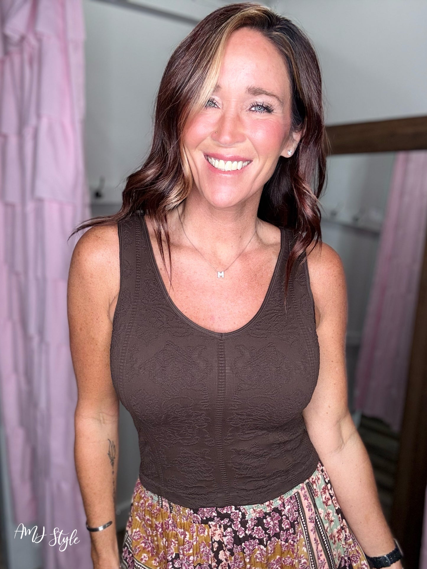FlipSide Luxe Lace Tank - Chocolate