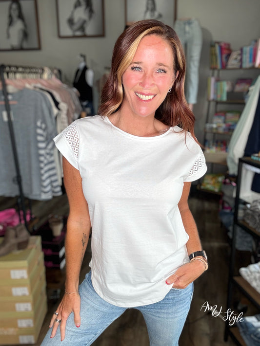 White Lace Cap Sleeve Top