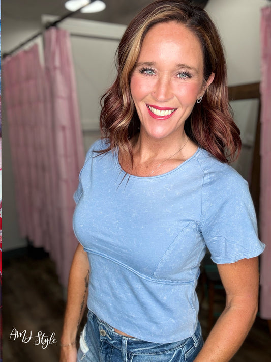 Moonstone Mineral Wash Top - Dusty Blue