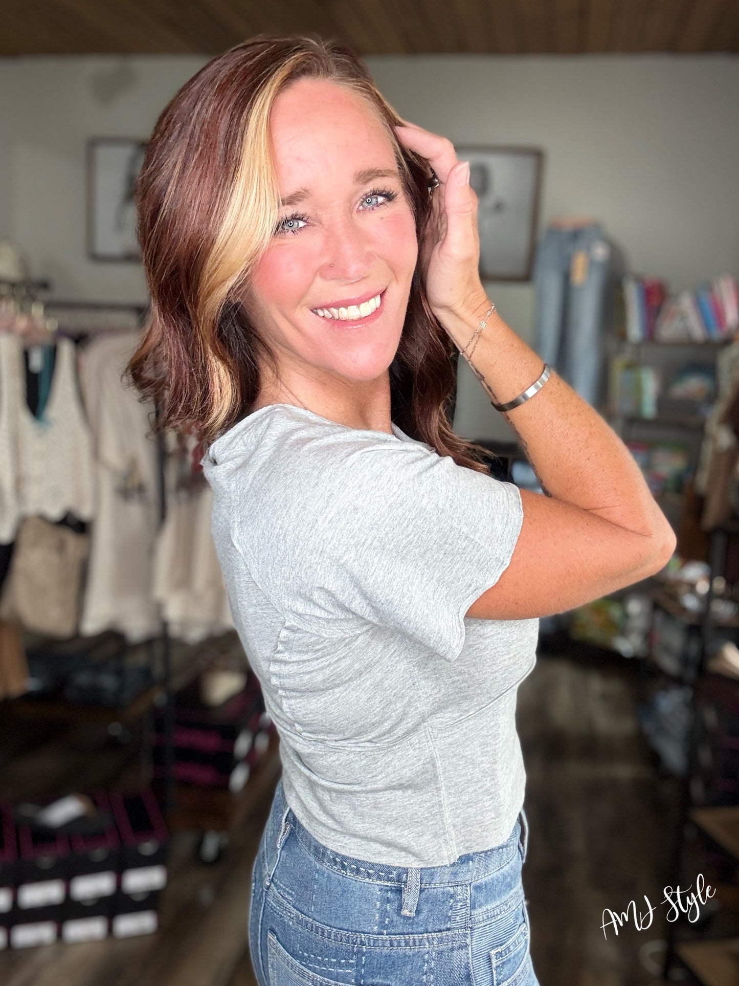 Moonstone Mineral Wash Top - Gray