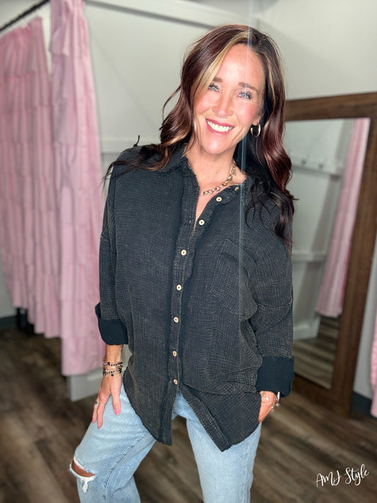 Vintage Wash Button Down - Black