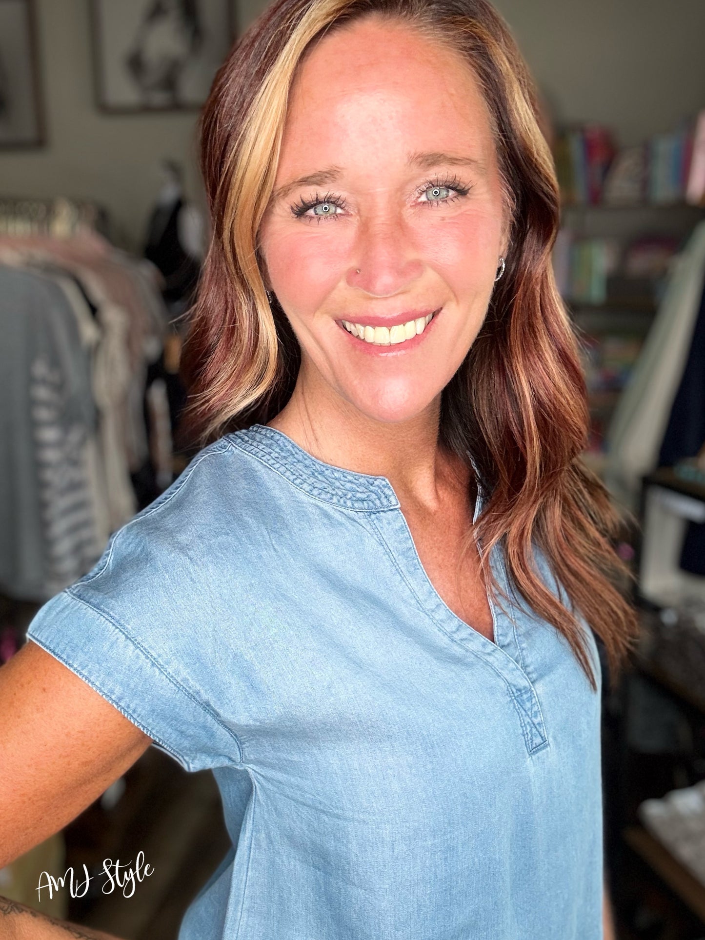 Luna Blue Chambray Top