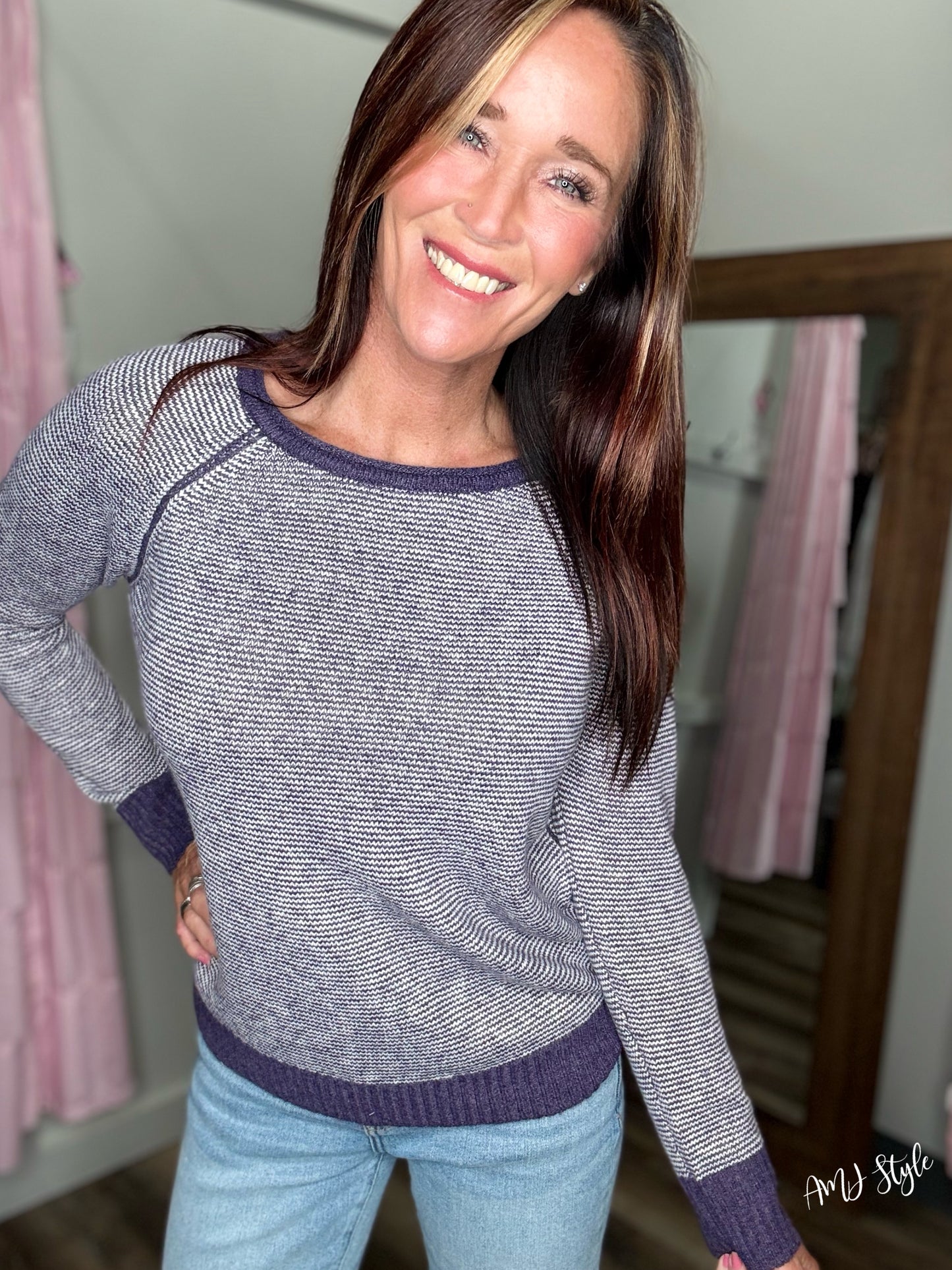 Darling Stripe Sweater - Eggplant