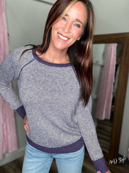Darling Stripe Sweater - Eggplant