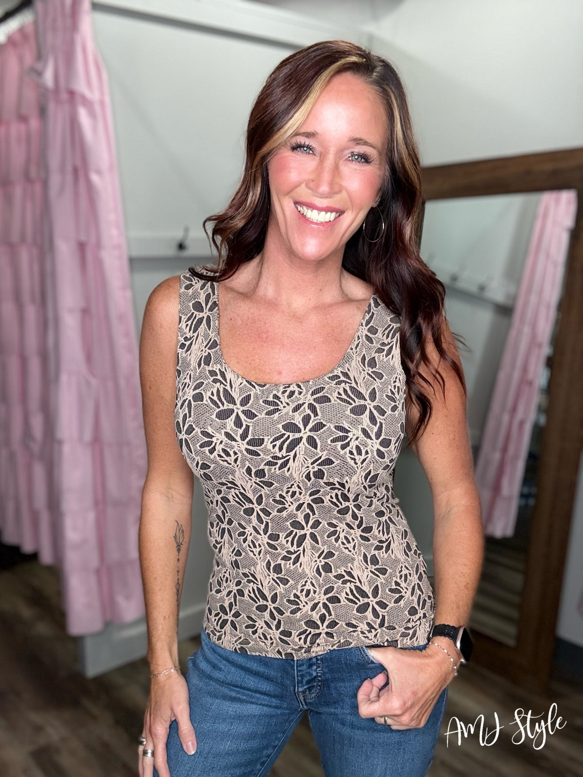 Petal Perfect Reversible Tank - Tea Milk