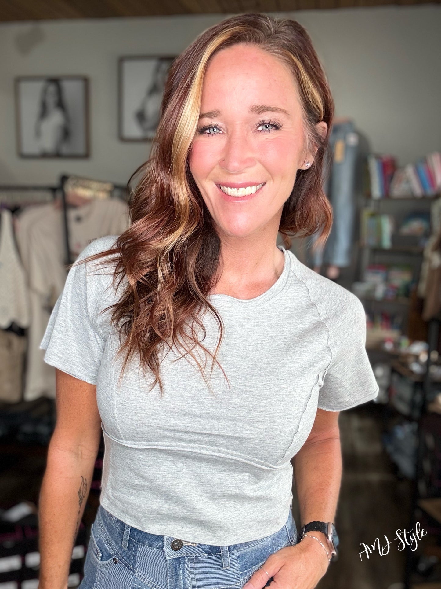 Moonstone Mineral Wash Top - Gray
