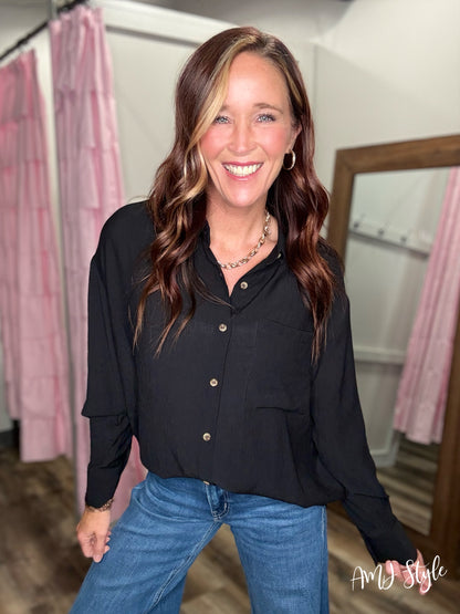 Textured Button Down - Black