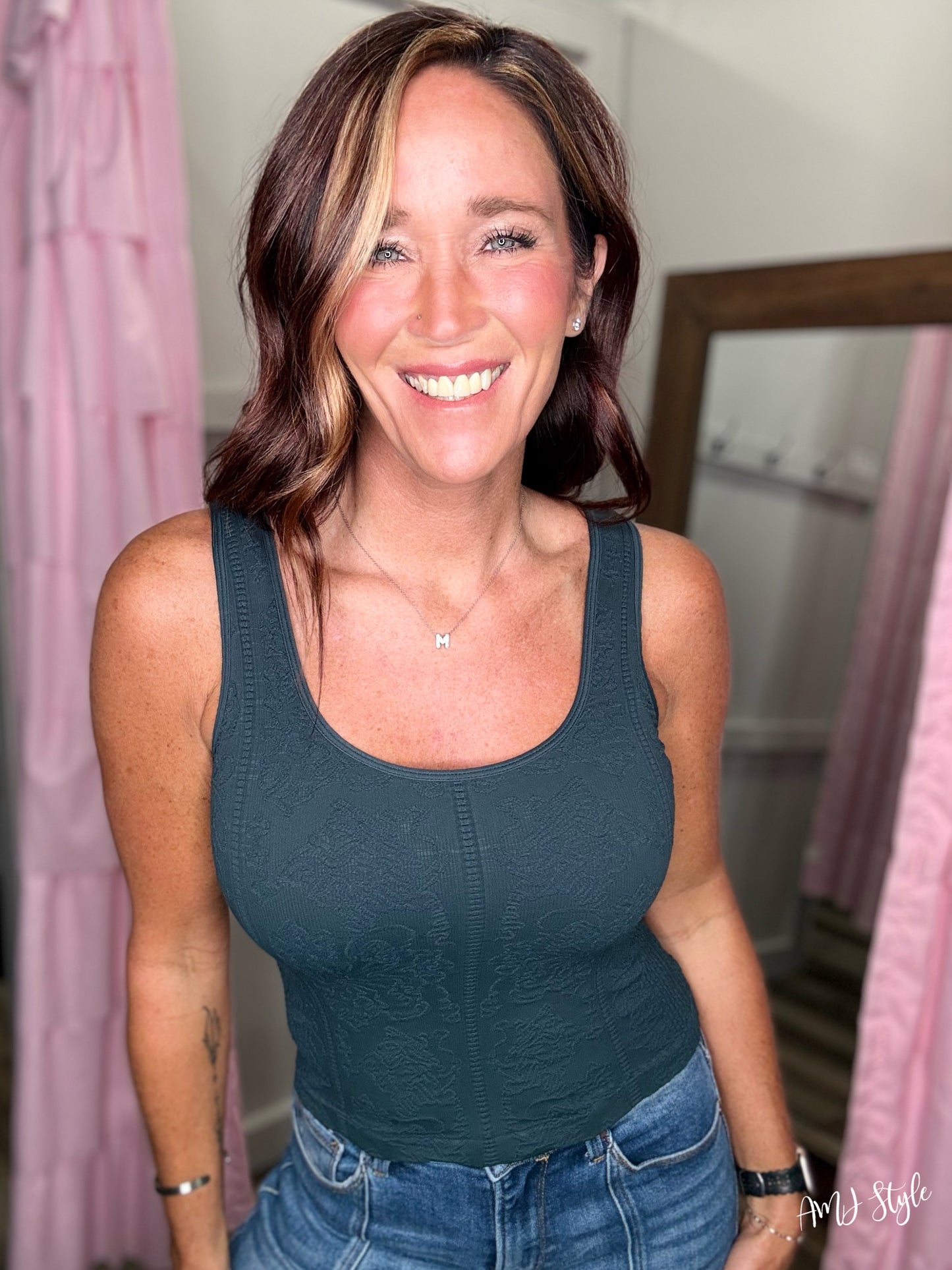FlipSide Luxe Lace Tank - Forest Night