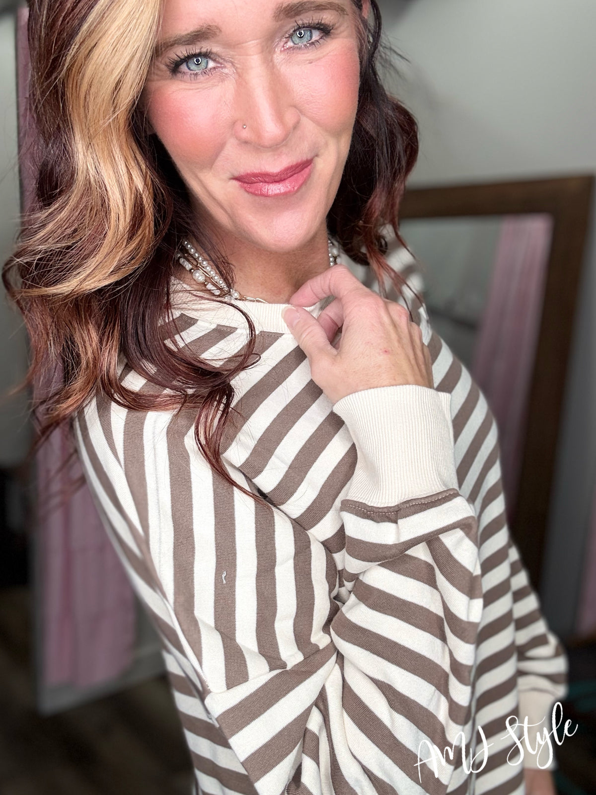 The Allie Stripe Pullover - Mocha