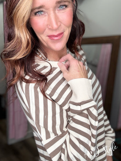 The Allie Stripe Pullover - Mocha