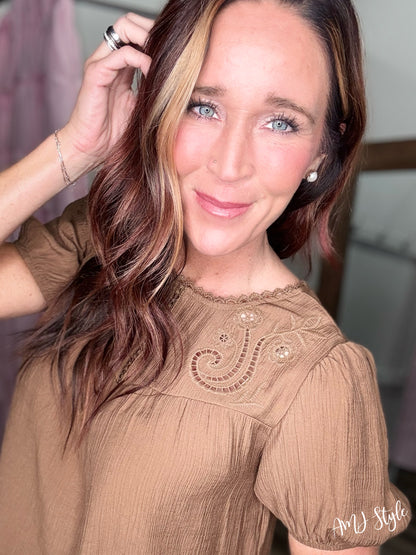 Eyelet Lace Top - Brown