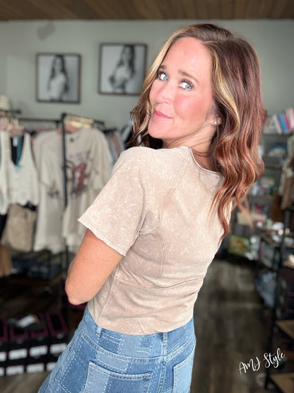 Moonstone Mineral Wash Top - Cocoa