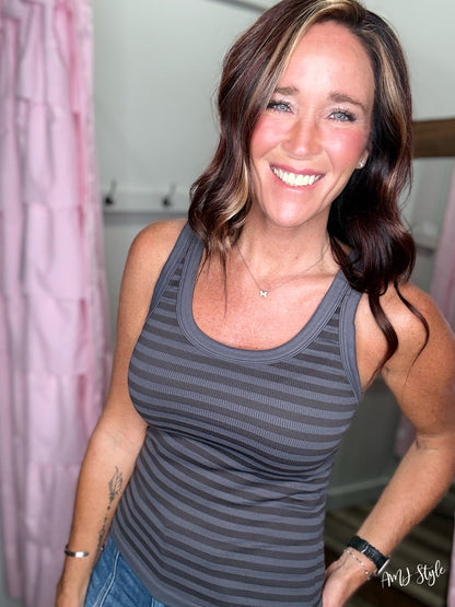 Switchup Stripe Tank - Gunmetal